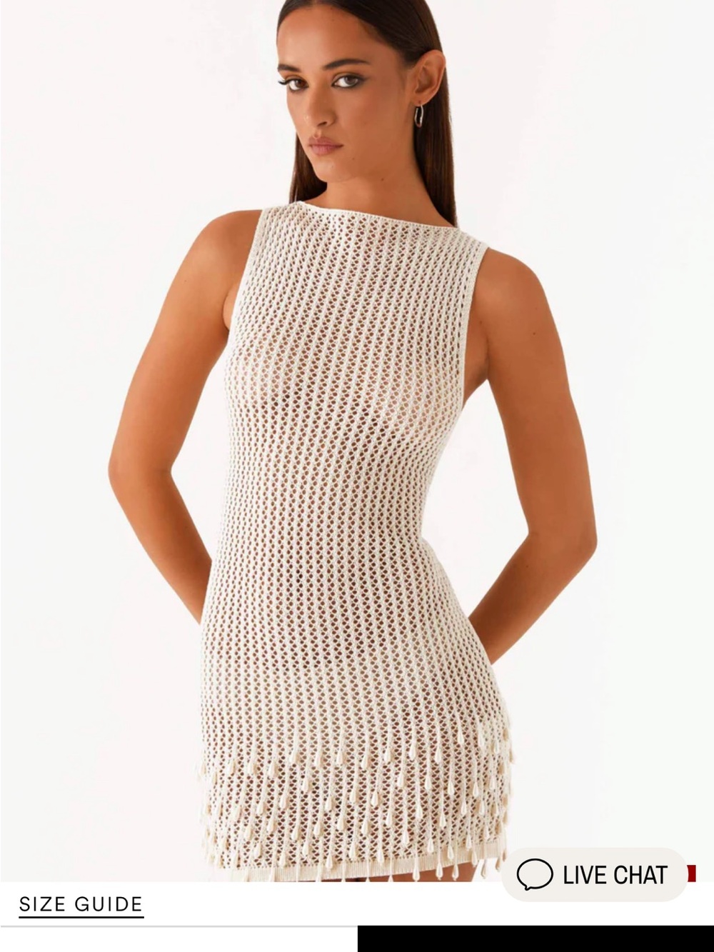 Peppermayo Cream Crochet Fringe Mini Dress